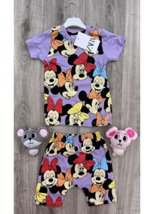 Комплект для дівчинки (футболка + шорти) Zara Minnie Mouse 3 роки 98 см Бузковий