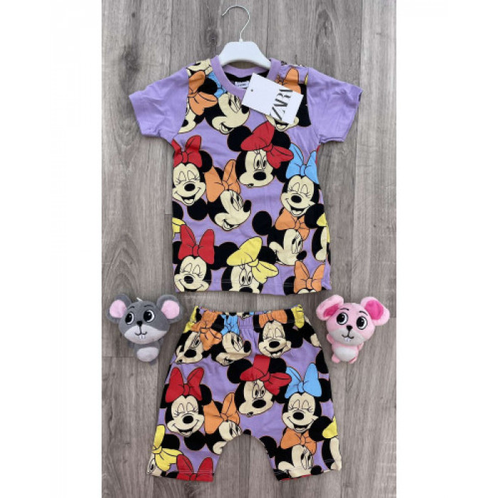 Комплект для дівчинки (футболка + шорти) Zara Minnie Mouse 3 роки 98 см Бузковий