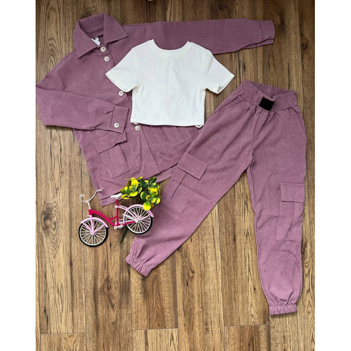 Костюм трійка дитячий (піджак + футболка + слоучі) Kotok 128 см Рожевий