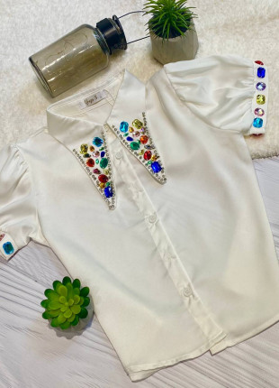 Блузка з камінчиками дитяча YOYO S 104 см Біла