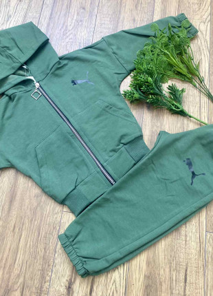 Спортивний костюм (толстовка + штани) Kotok Puma 2 роки 92 см Темно-зелений