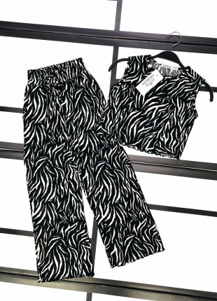 Комплект для дівчинки (топ + штани) NEW FASHION Зебра 7-8 років 128 см Чорно-білий