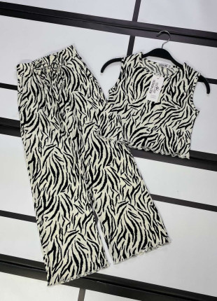 Комплект для дівчинки (топ + штани) NEW FASHION Зебра 9-10 років 140 см Біло-чорний