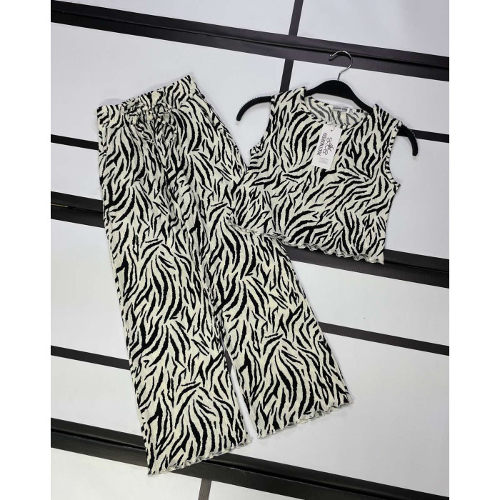 Комплект для дівчинки (топ + штани) NEW FASHION Зебра 9-10 років 140 см Біло-чорний