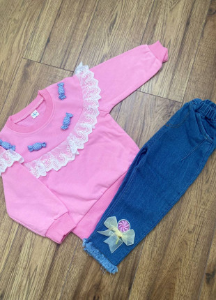 Комплект дитячий (кофта + джинси) 104 см Рожевий/Синій