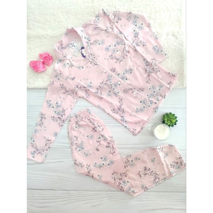 Піжама дитяча (сорочка + штани) Domi Kids Квіточки 122-128 см Рожева