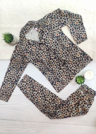 Піжама дитяча (сорочка + штани) Domi Kids Леопард 122-128 см Бежевий/Чорний