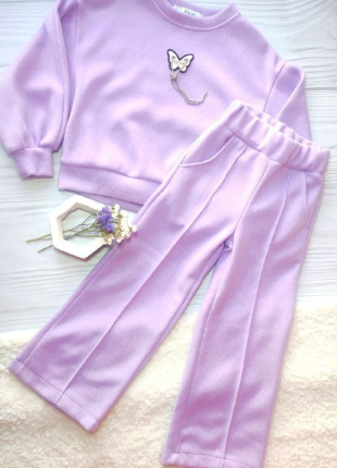Комплект дитячий в'язаний з прикрасою (світшот + штани) Kristina 140 см Фіолетовий