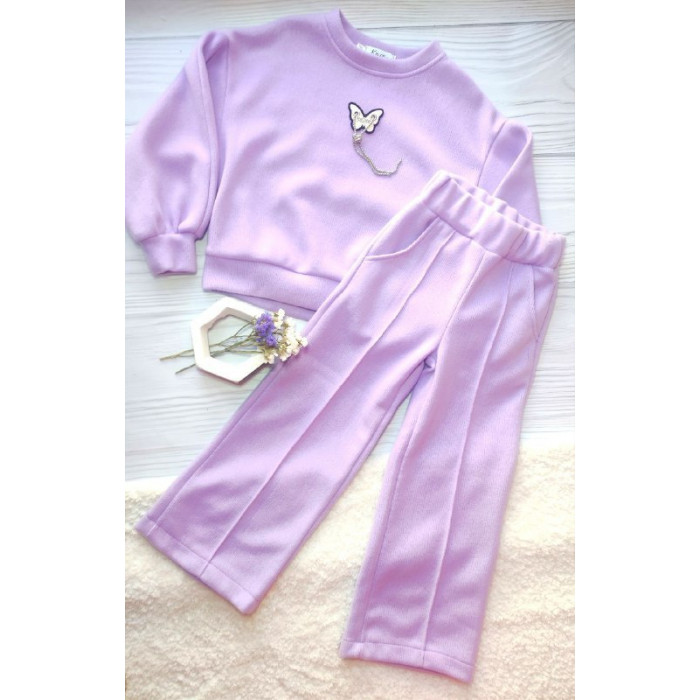 Комплект дитячий в'язаний з прикрасою (світшот + штани) Kristina 140 см Фіолетовий