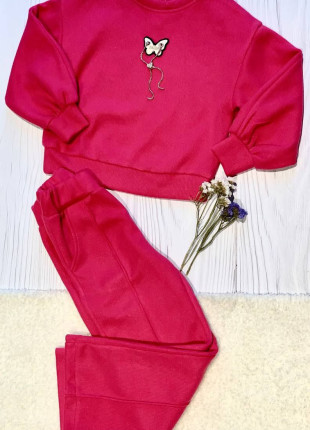 Комплект дитячий в'язаний з прикрасою (світшот + штани) Kristina 116 см Малиновий