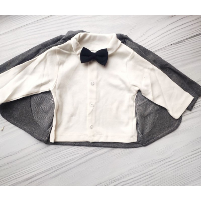 Костюм трійка класичний дитячий (піджак + сорочка + штани) Kotok 74 см Сірий/Білий/Чорний