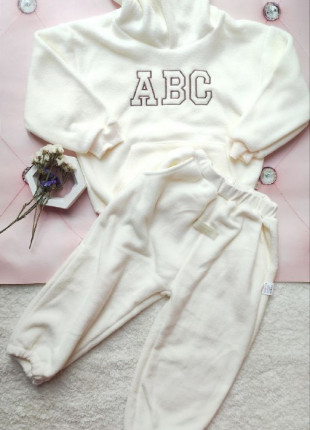 Спортивний костюм дитячий (кофта з капюшоном + штани) Kotok АВС 110-116 см Молочний
