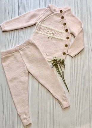 Комплект в'язаний дитячий (кофта + штанці) Kotok 68 см Блідо-рожевий