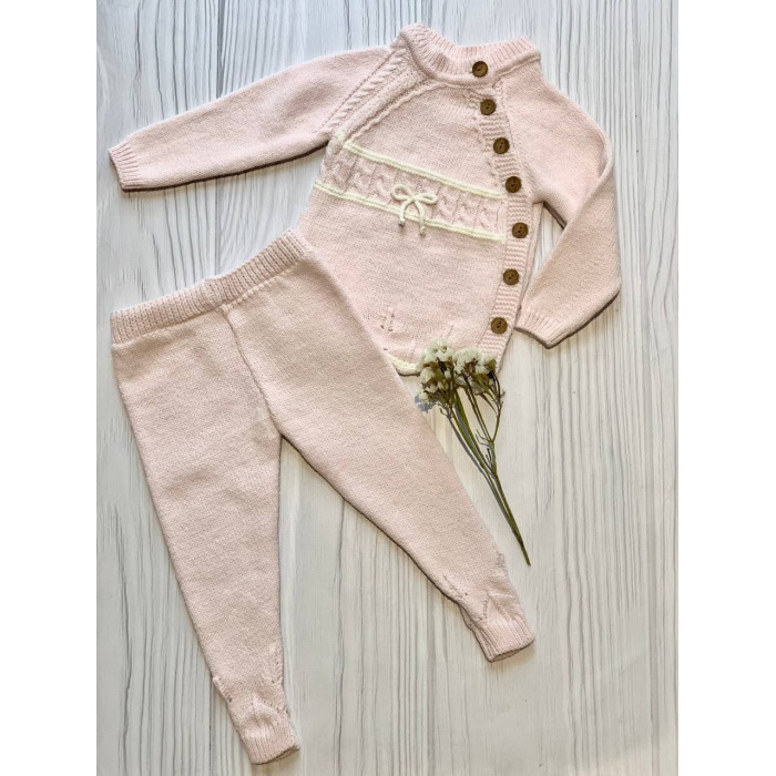 Комплект в'язаний дитячий (кофта + штанці) Kotok 68 см Блідо-рожевий
