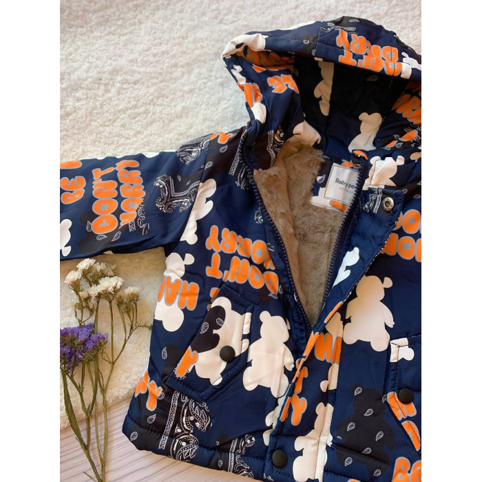 Куртка тепла дитяча з візерунком Raby Peay Ведмедики 92-98 см Темно-Синя