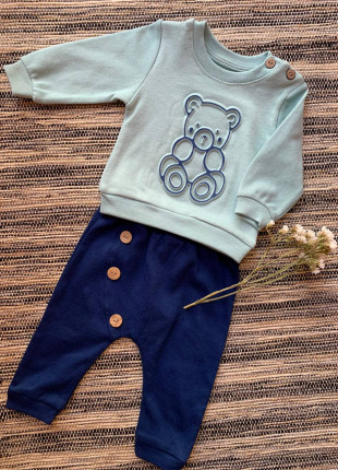 Комплект дитячий (кофточка + штанці) Nana Baby Bear 62 см Світло-Сірий/Синій