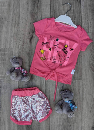 Комплект дитячий (футболка + шорти) Baby Lux HEY 74 см Малиновий