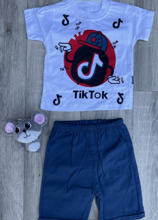 Комплект (футболка + шорти) Akira TikTok 80 см Білий/Темно-синій