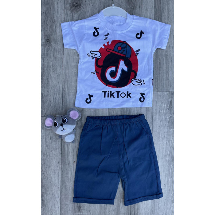 Комплект (футболка + шорти) Akira TikTok 92 см Білий/Темно-синій