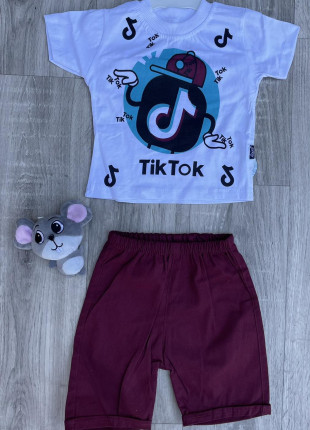 Комплект (футболка + шорти) Akira TikTok 80 см Білий/Бордовий