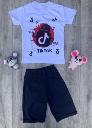 Комплект (футболка + шорты) Akira TikTok 110 см Білий/Чорний