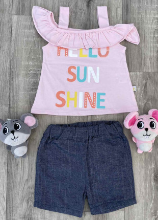 Комплект (майка + шорти) Bobisko Sun Shine 68 см Рожевий/Темно-сірий
