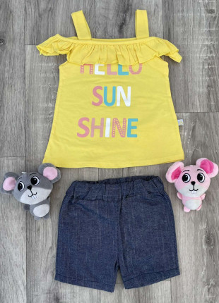 Комплект (майка + шорти) Bobisko Sun Shine 86 см Жовтий/Темно-сірий