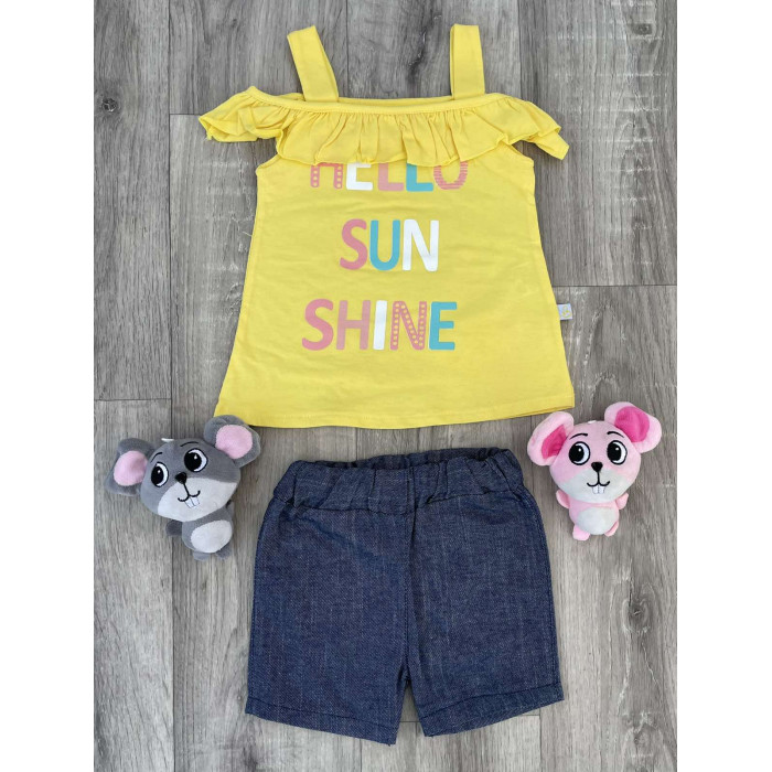 Комплект (майка + шорти) Bobisko Sun Shine 68 см Жовтий/Темно-сірий