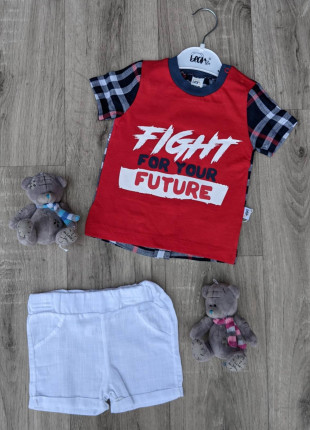 Комплект (футболка + шорти) Bear Fight 6 місяців 68 см Білий/Синій/Червоний