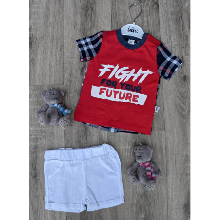 Комплект (футболка + шорти) Bear Fight 6 місяців 68 см Білий/Синій/Червоний