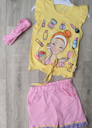 Комплект (майка + шорти + пов'язка на голову) NECIXS Косметичка 80 см Жовтий/Рожевий