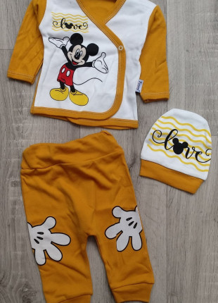 Комплект дитячий (льоля + штанці + шапочка) Findik Mickey 62 см Гірчичний