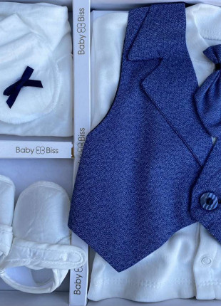 Комплект для хлопчика BabyBiss Краватка 56-68 см Білий/Блакитний