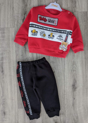 Комплект дитячий (світшот + штанці) Pepelino Teddy World 80 см Червоний/Чорний