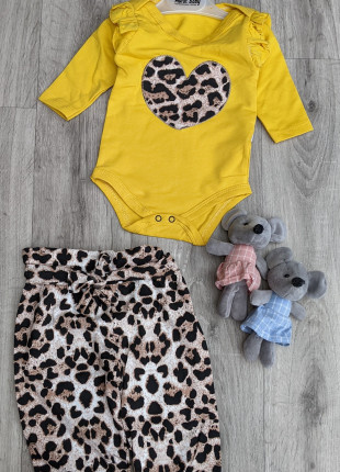 Комплект (боді + штанці) Murat Baby Серденько 3 місяці 62 см Жовтий/Леопард