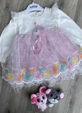 Сукня дитяча Tufitto Метелики 68 см Білий/Рожевий