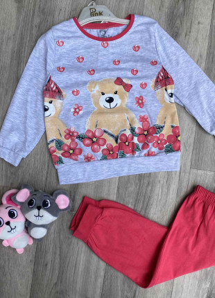 Комплект дитячий (світшот + штани) Pink Ведмедики 98 см Сірий/Малиновий