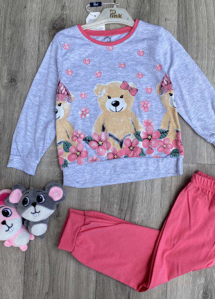Комплект дитячий (світшот + штани) Pink Ведмедики 98 см Сірий/Рожевий
