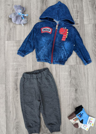 Комплект (курточка + кофта + штанці) Murat Baby Dino 74 см Синій/Червоний/Сірий