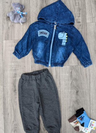 Комплект (курточка + кофта + штанці) Murat Baby Dino 74 см Синій/Блакитний/Сірий