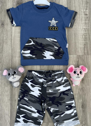Комплект (футболка + шорти) Citir Army 92 см Синій/Сірий