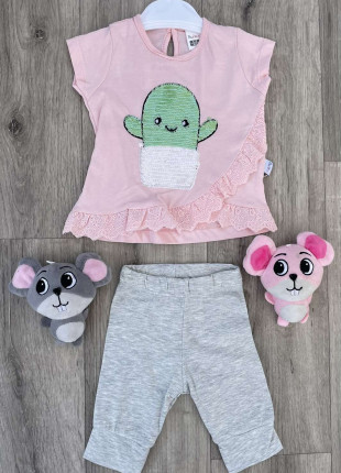 Комплект (футболка + бриджі) Paulina Кактус 6 місяців 68 см Рожевий/Сірий