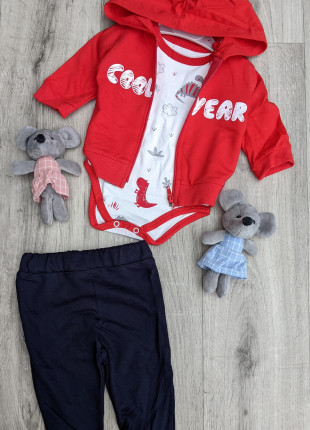 Комплект (толстовка + боді + штанці) Murat Baby Cool Year 74 см Червоний/Білий/Чорний