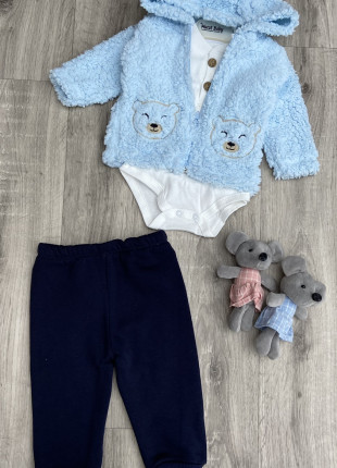 Комплект (кофта з капюшоном + боді + штанці) Murat Baby Ведмедики 74 см Блакитний/Білий/Чорний