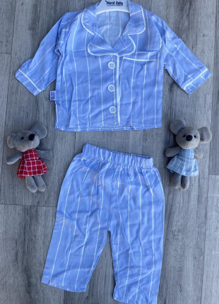 Комплект нічний (сорочечка + штанці) Murat Baby Смужка 68 см Блакитний