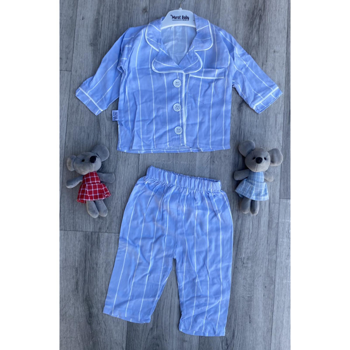 Комплект нічний (сорочечка + штанці) Murat Baby Смужка 68 см Блакитний
