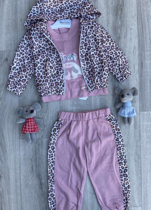 Комплект (кофта з капюшоном + світшот + штанці) Murat Baby Леопард 92 см Бузковий