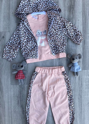 Комплект (кофта з капюшоном + світшот + штанці) Murat Baby Леопард 92 см Персиковий
