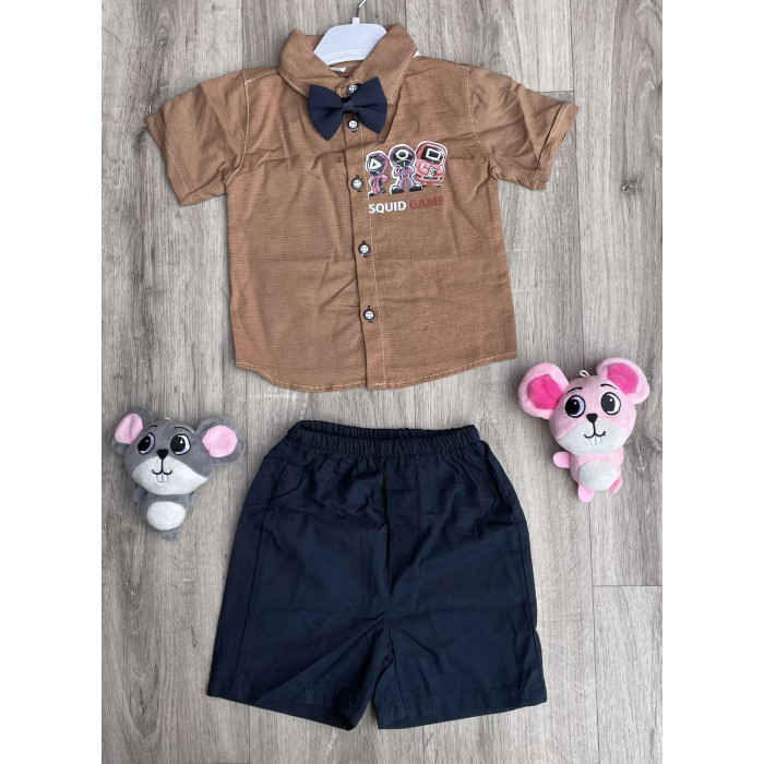 Комплект для хлопчика (сорочка + метелик + шорти) Мis-sa Ігри Кальмарів 104 см Коричневий