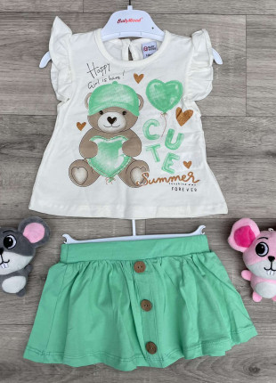 Комплект (футболка + шорти) Baby Wood Bear 74 см Білий/Зелений